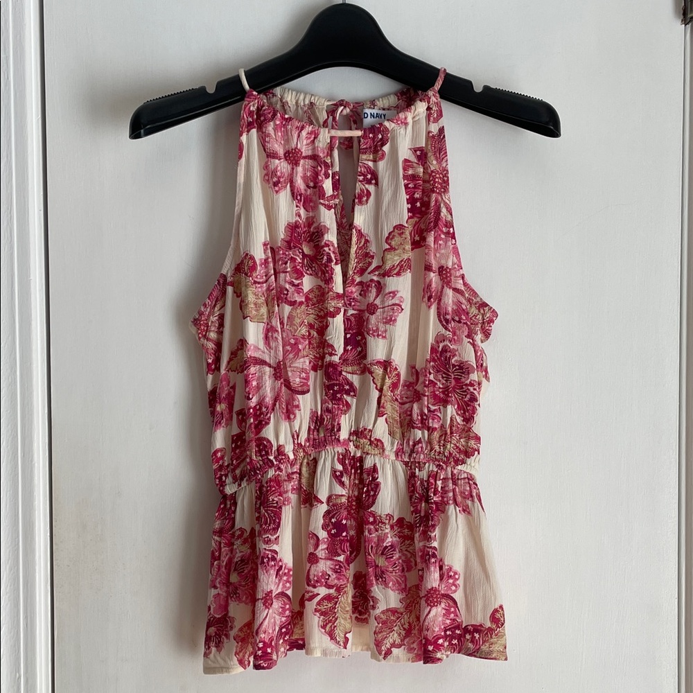 Old Navy Sleeveless High-Neck Pink Floral Top XS